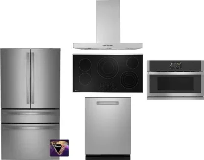5 Piece Package Includes Refrigerator, Cooktop, Wall Oven, Hood And Dishwasher